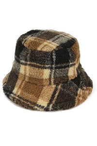 Plaid Faux Fur Bucket Hat