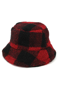 Plaid Faux Fur Bucket Hat