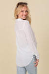 OVERSIZED LONG SLEEVE BUTTON DOWN CHIFFON BLOUSE