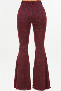 Leopard Bell Bottom Jean in Burgundy