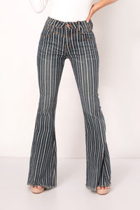 MID RISE COMFORT STRETCH  STRIPED FLARED