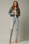 Mid Rise Frayed Hem Ripped Crop Skinny Jeans