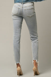 Mid Rise Frayed Hem Ripped Crop Skinny Jeans