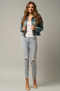 Mid Rise Frayed Hem Ripped Crop Skinny Jeans