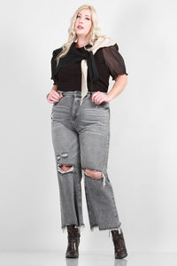 PLUS SIZE DISTRESSED MOM JEANS