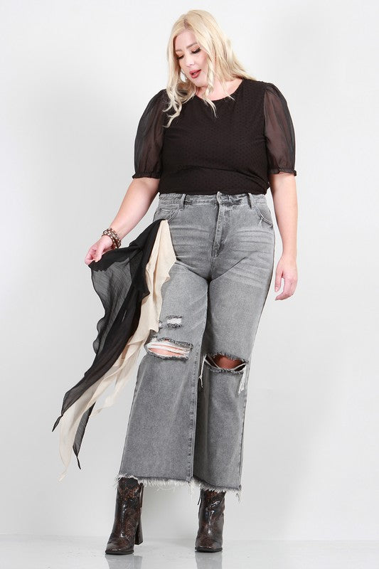 PLUS SIZE DISTRESSED MOM JEANS