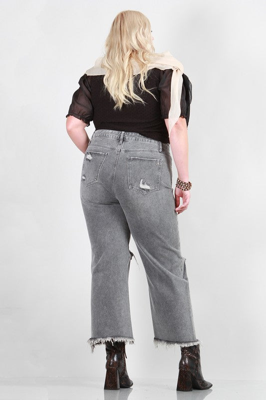 PLUS SIZE DISTRESSED MOM JEANS