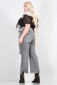 PLUS SIZE DISTRESSED MOM JEANS