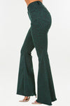 Leopard Print Bell Bottom Jean in Pine Green