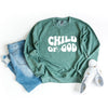 close up view of Child Of God Heart Sweatshirt in green