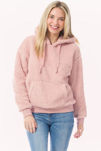 Fuzzy Sherpa Kangaroo Pocket Hoodie Pullover