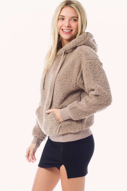 Fuzzy Sherpa Kangaroo Pocket Hoodie Pullover