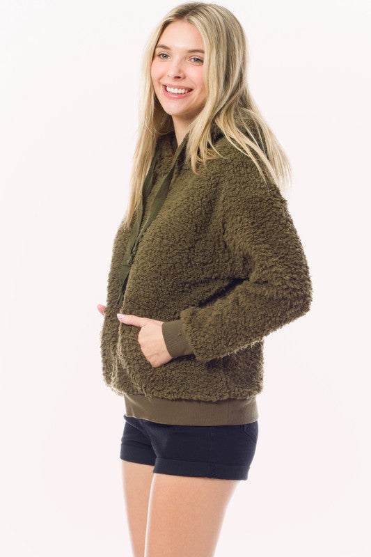 Fuzzy Sherpa Kangaroo Pocket Hoodie Pullover