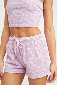 PRINTED HIGH WAIST MINI SHORTS