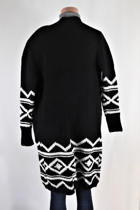 Aztec print long cardigan