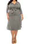 Plus size, solid faux wrap dress