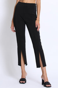 Full view of FRONT SLIT STRETCH PANTS-black