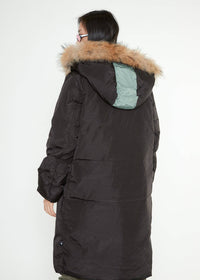 Konus Men's Long Duck Down Hooded Parka with Fur  - Black/Olive by Shop at Konus