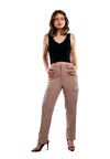 Full view of Casual High Waist Straight Pants-Dark pink