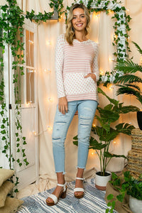 STRIPE POLKA DOT POCKET HOODIE TOP