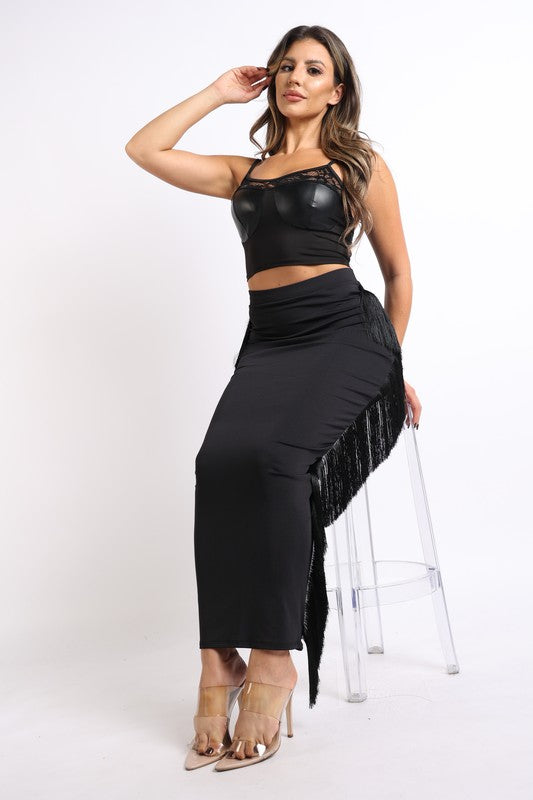 Fringe maxi skirt