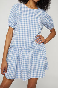 Close up front view of GINGHAM DROP WAIST DRESS