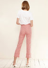 Back view of Women's Fringe Trim Slit Hem Gingham Pants