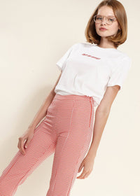 Women's Fringe Trim Slit Hem Gingham Pants