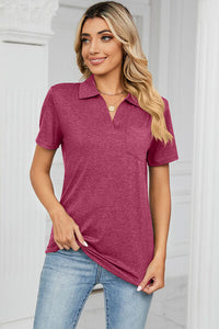 Johnny Collar Short Sleeve Blouse