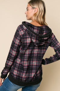 PLAID MIXED HOODIE SWEATSHIRT TOP