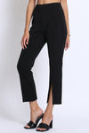 Left side view of FRONT SLIT STRETCH PANTS-black