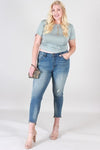 DISTRESSED MID RISE SKINNY WITH STEP HEM