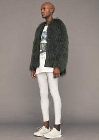 PILOT JACKET - FAUX FUR SHAGGY dark green / FUR LINING black by BERENIK