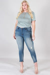 DISTRESSED MID RISE SKINNY WITH STEP HEM