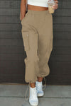 Full view of Drawstring Elastic Waist Pants with Pockets-sand