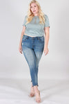 DISTRESSED MID RISE SKINNY WITH STEP HEM