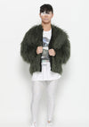 PILOT JACKET - FAUX FUR SHAGGY dark green / FUR LINING black by BERENIK