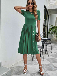 Button Detail Tee Dress with Pockets-green