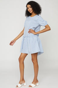 Side view of GINGHAM DROP WAIST DRESS