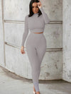 Mock Neck Long Sleeve Top and High Waist Pants Set