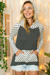 STRIPE POLKA DOT POCKET HOODIE TOP