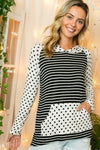 STRIPE POLKA DOT POCKET HOODIE TOP