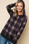 PLAID MIXED HOODIE SWEATSHIRT TOP