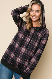 PLAID MIXED HOODIE SWEATSHIRT TOP