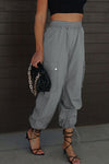 Left side view of Drawstring Elastic Waist Pants with Pockets-gray