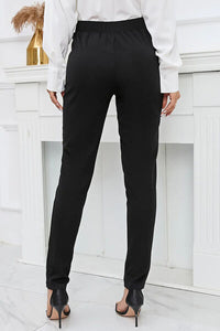 Model showing the back of Adjustable Elastic Waist Slim Pants