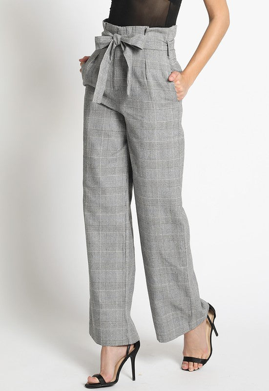 PAPER BAG PLAID PANTS WITH FRONT TIE