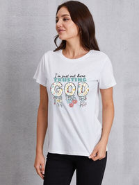 I'M JUST OUT HERE TRUSTING GOD Round Neck T-Shirt