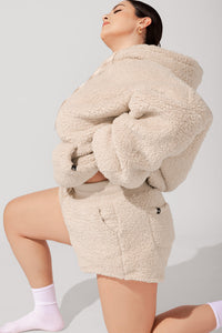 Faux Sherpa Short with Pockets - Taupe by POPFLEX®