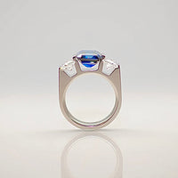 RG208BL B.Tiff 3-Stone 3 ct Blue Emerald Cut Engagement Ring by B.Tiff New York (Retail)